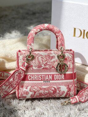 Medium Lady Dior Bag Pink Toile